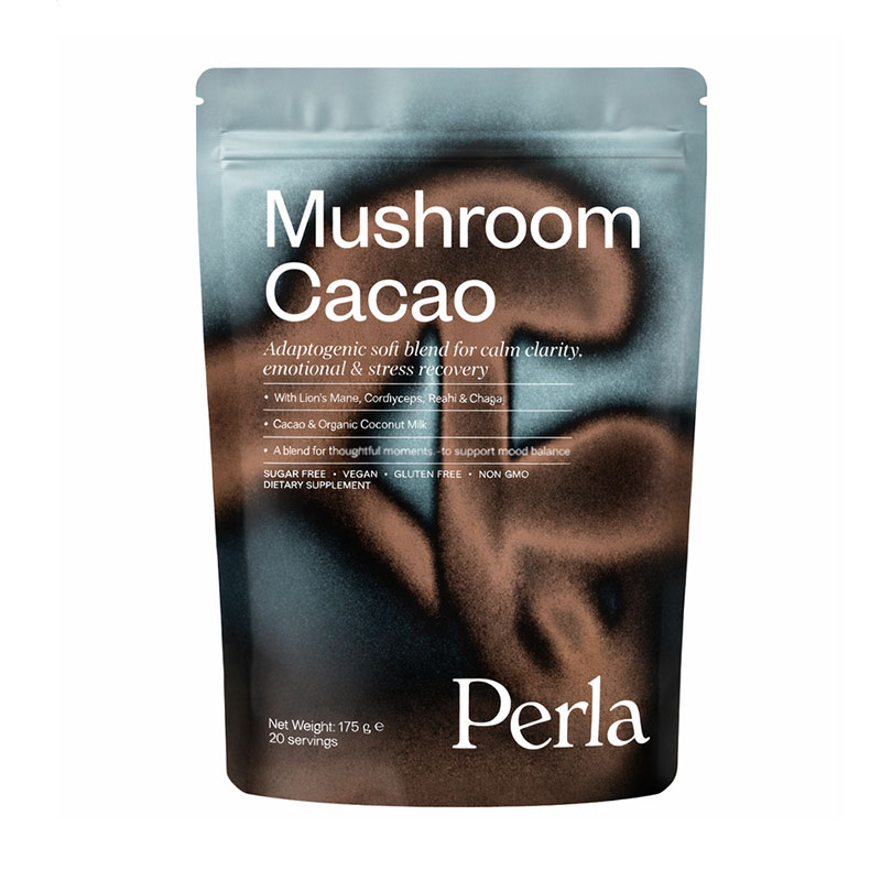 Функціональний напій Perla Helsa Mushroom Cacao з какао та грибами-адаптогенами, в порошку, 175 г